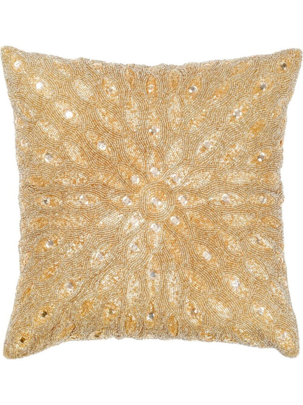 Handmade Gold Beaded Pillow Cover 16x16" - Elegant Decorative Cushion for Sofa